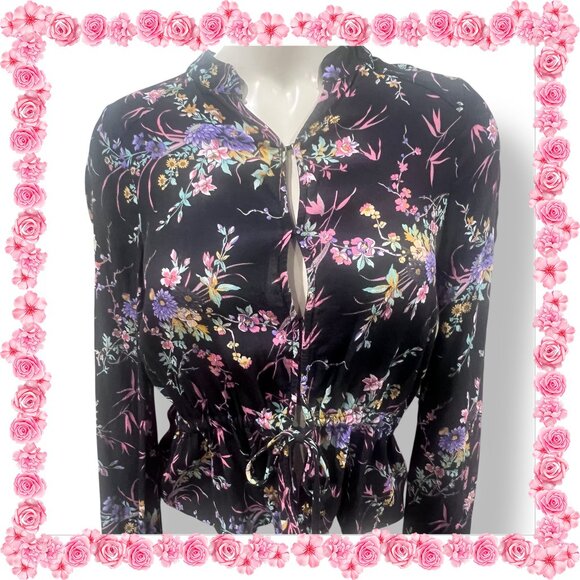 ROLLA'S Lightweight Semi-Sheer Floral Print Long Sleeve Blouse - Size S - Picture 5 of 13